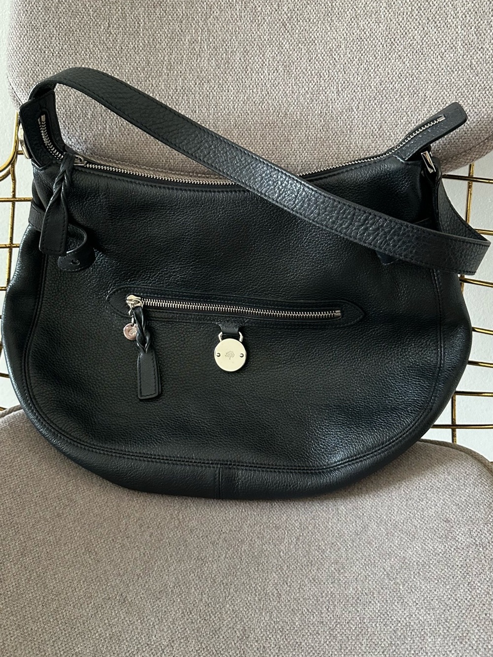 Mulberry Black Leather Hobo Shoulder Bag with silver Hardware